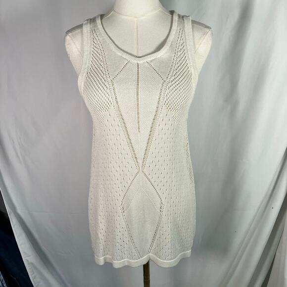 Cabi Ivory Knit Sleeveless Tank Sweater Tunic Open Stitch Cotton Viscose Luxury - Picture 14 of 14